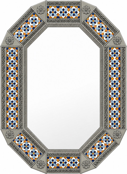 Decorative octagonal hacienda talavera tile tin mirror frame