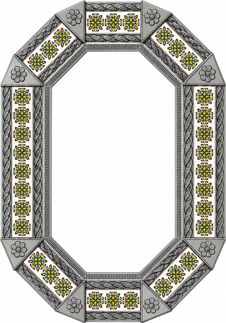 Octagonal decorative tin mirror frame with talavera tile pattern