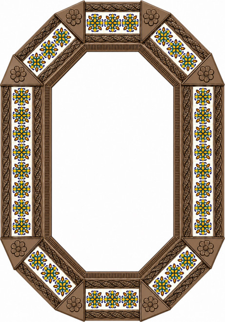 Octagonal decorative tin mirror frame with talavera tile pattern light brown