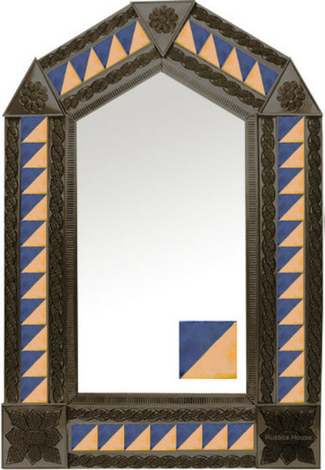 tin mirror with coffee arch frame and modern tile