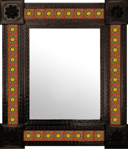 created mexican wall mirror with tiles