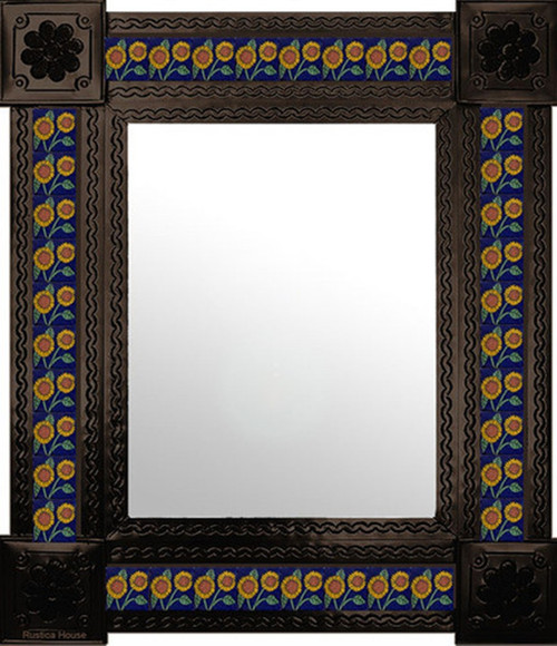folk art mexican mirror decorated with tiles dark color