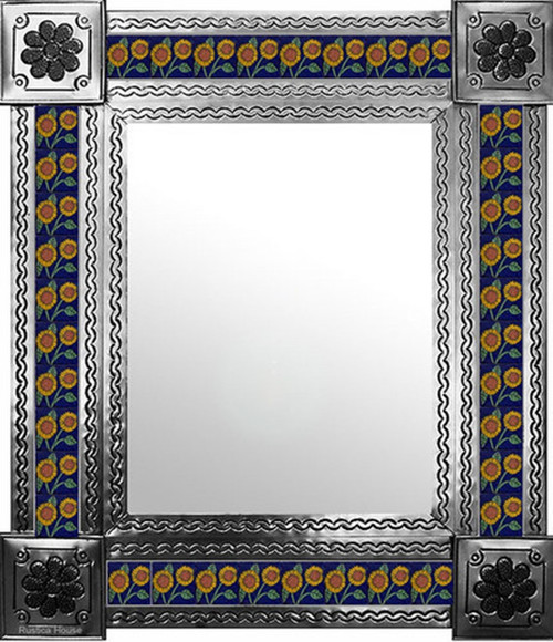 mexican mirror with folk art tiles natural color