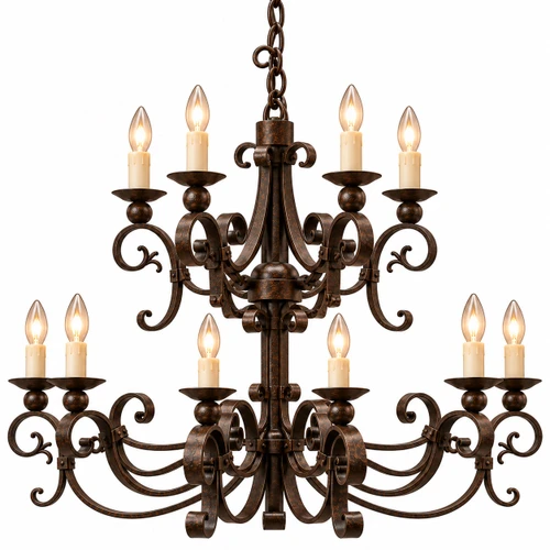 Spanish style wrought iron chandelier natural rusted finish