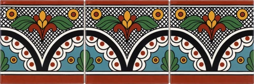Mexican talavera lattice arch border tile design with handcrafted floral pattern