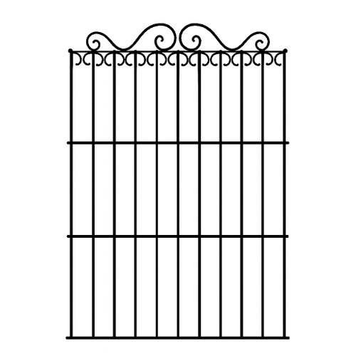 Wrought iron window guard with scroll top design