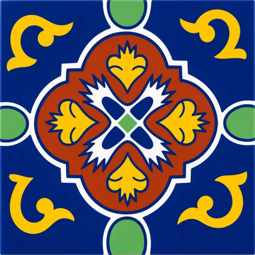 Mexican talavera tile with blue and yellow medallion pattern