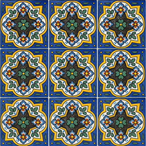 Talavera star medallion mexican tile nine-tile set showing full repeating pattern