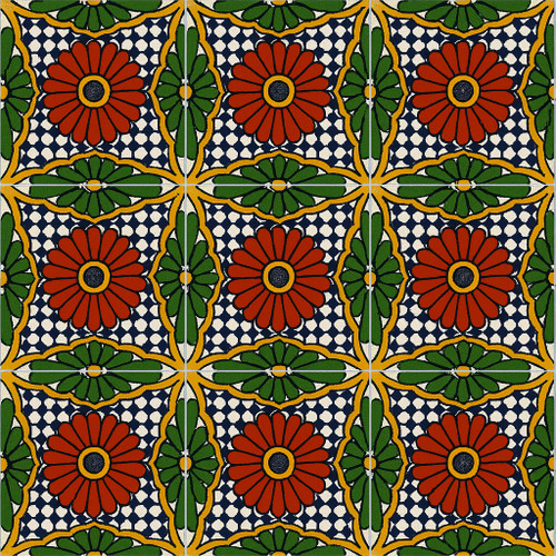 Red petal lattice talavera tile nine-tile layout showing full repeating pattern