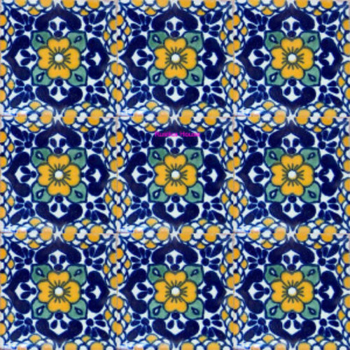 folk art Mexican tiles cobalt yellow
