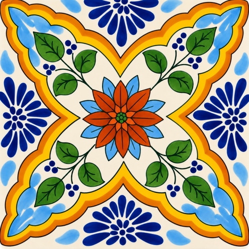 Talavera mexican tile with light blue floral cross