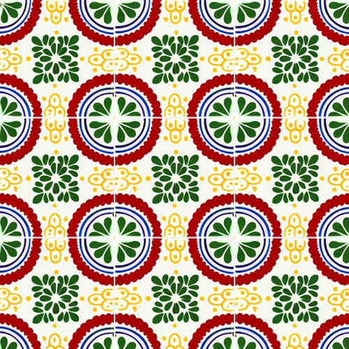 Talavera tile geometric medallion nine tile layout showing repeating medallion symmetry