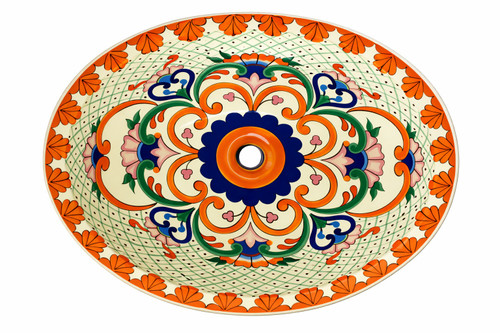 Mexican talavera lattice scrollwork bathroom sink