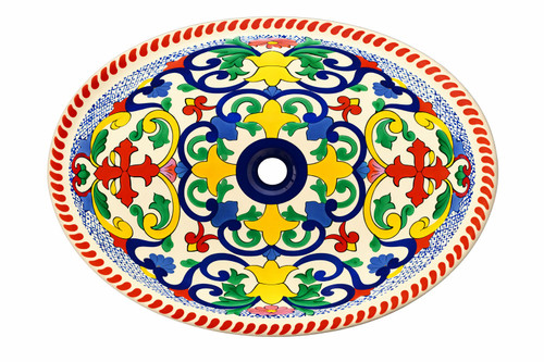 Mexican talavera scrollwork hand painted bathroom sink