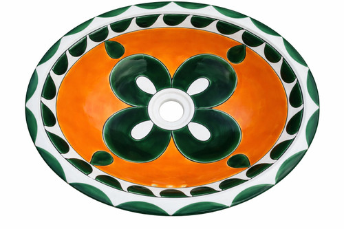 Orange green talavera bathroom sink