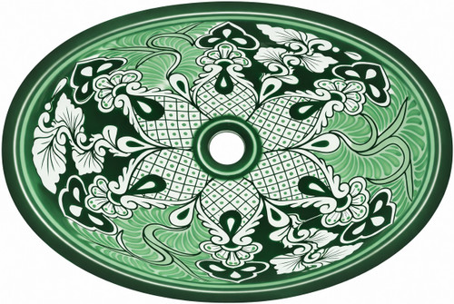 Oval green talavera mexican bathroom sink lattice