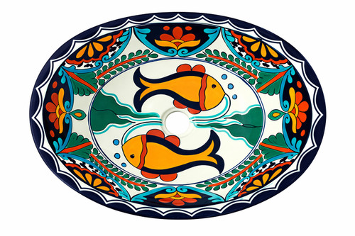 Talavera orange fish bathroom sink