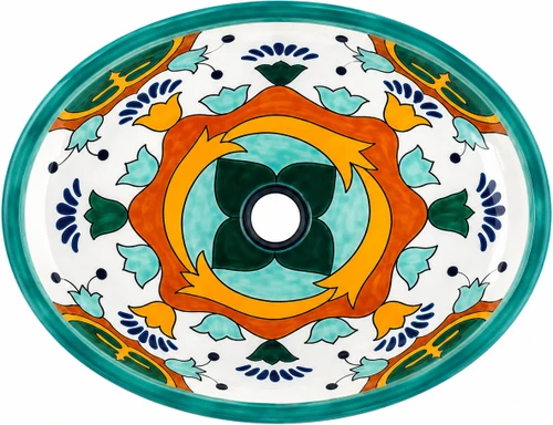 Turquoise floral talavera bathroom sink