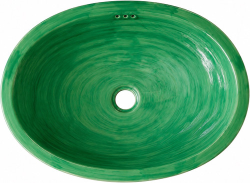 Handcrafted green Mexican bathroom sink in oval ceramic design