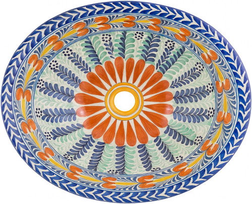 Colorful Mexican oval bathroom sink with hand painted charm