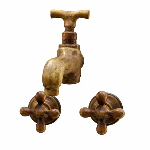 Antique bronze wall faucet with cross handles