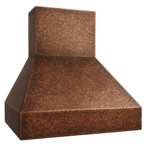 Under cabinet copper range hood angle view