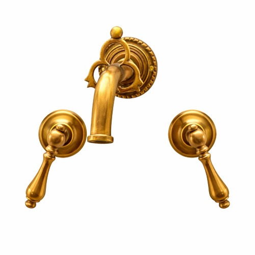 Antique bronze wall faucet with decorative ring backplate with gold finish