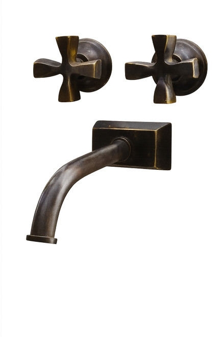 Traditional kitchen wall-mount brass faucet with dark antique finish