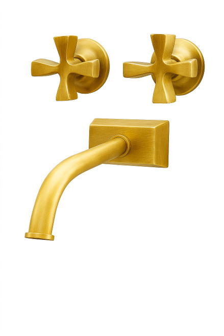 Traditional kitchen wall-mount brass faucet with golden finish