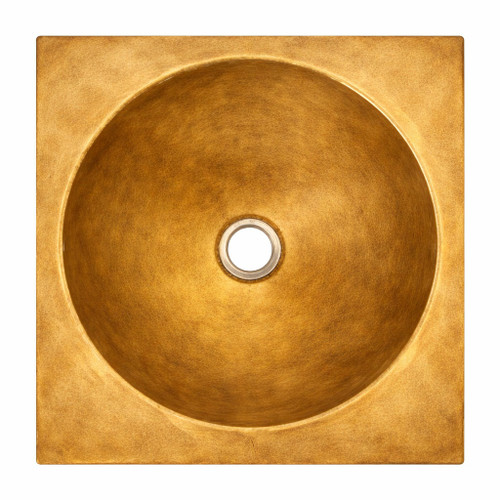 Square drop-in undermount brass bathroom sink with round bowl with warm golden finish