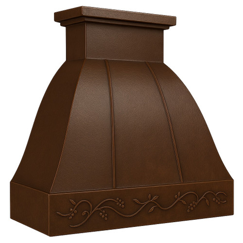Bell-shape copper range hood - angle view