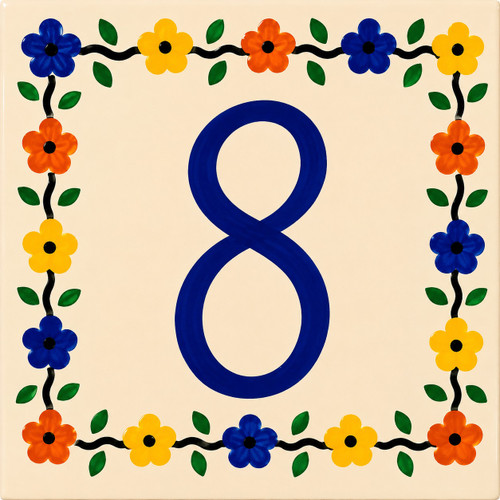 Talavera tile plaque number eight with Mexican floral border