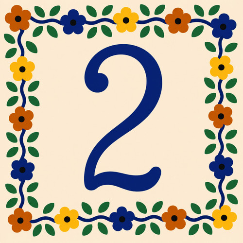 Talavera tile plaque number two with Mexican floral border