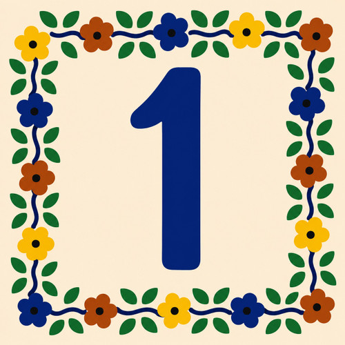 Talavera tile plaque number one with Mexican floral border