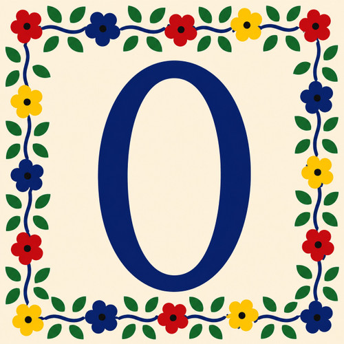 Talavera tile plaque number zero with Mexican floral border