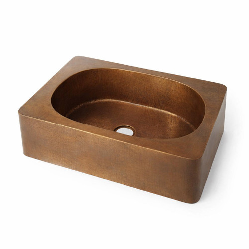 Rectangular copper vessal bar sink with oval bowl, side view