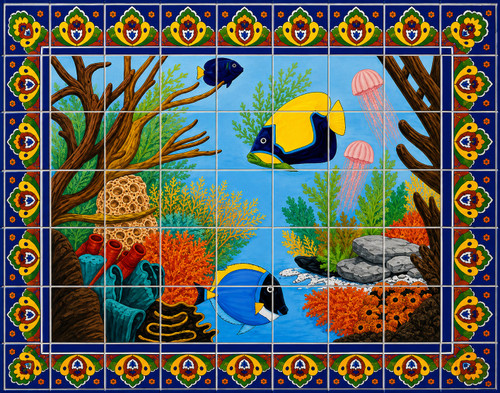 Tropical underwater talavera tile mural