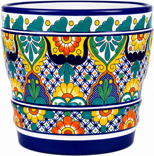 Mexican talavera pot with colorful floral pattern