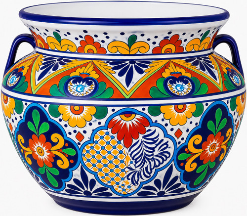Talavera flower planter - colorful hand-painted design