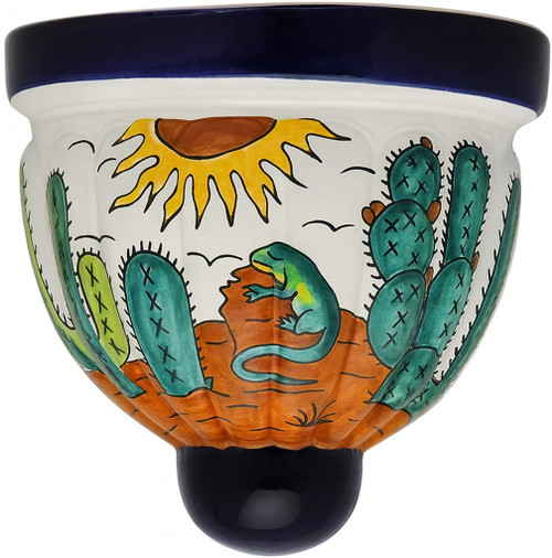 2 x Mexican talavera wall sconce with lizard and desert sun design