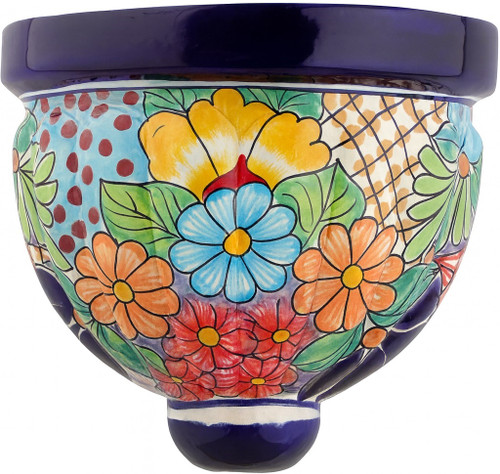 2 x Mexican talavera wall sconce with multicolor floral pattern design