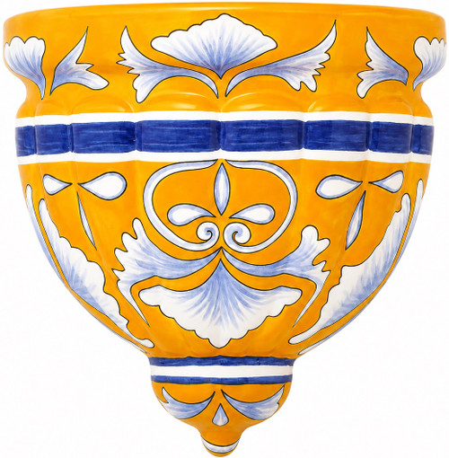 2 x Mexican talavera wall sconce with blue and orange motif