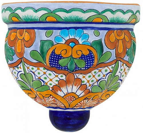 2 x talavera wall sconce - blue & orange floral accents