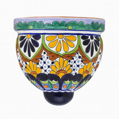 Talavera wall sconce with yellow and blue floral motifs