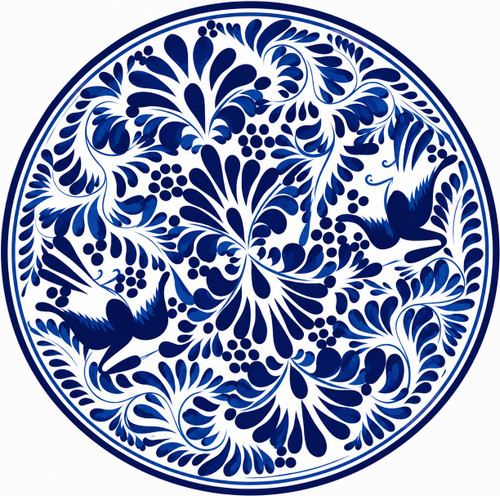 Blue bird decorative talavera plate with floral vine design