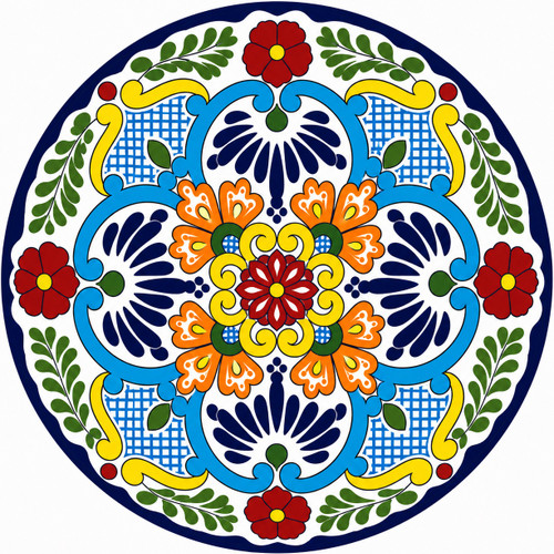 Colorful floral decorative talavera plate with Turquoise motif