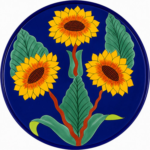 Sunflower decorative talavera Pplate with cobalt blue background