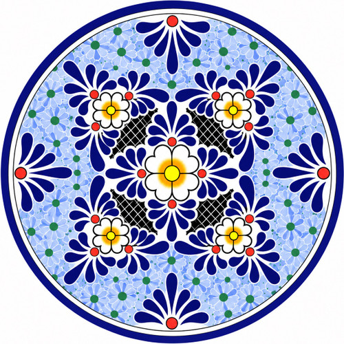 Blue white floral decorative talavera plate with cobalt rim