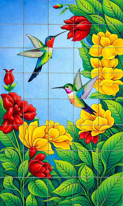 Mexican hummingbird floral talavera tile mural design