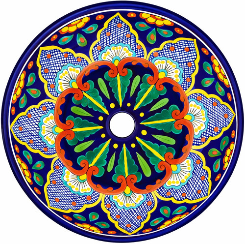 Round talavera bathroom sink floral geometric design